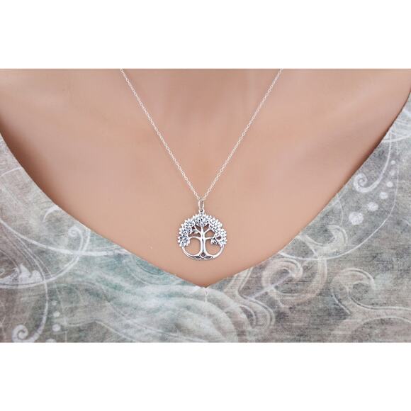 Sterling Silver Tree Pendant Necklace, Silver Tree Pendant Necklace - Picture 3 of 6